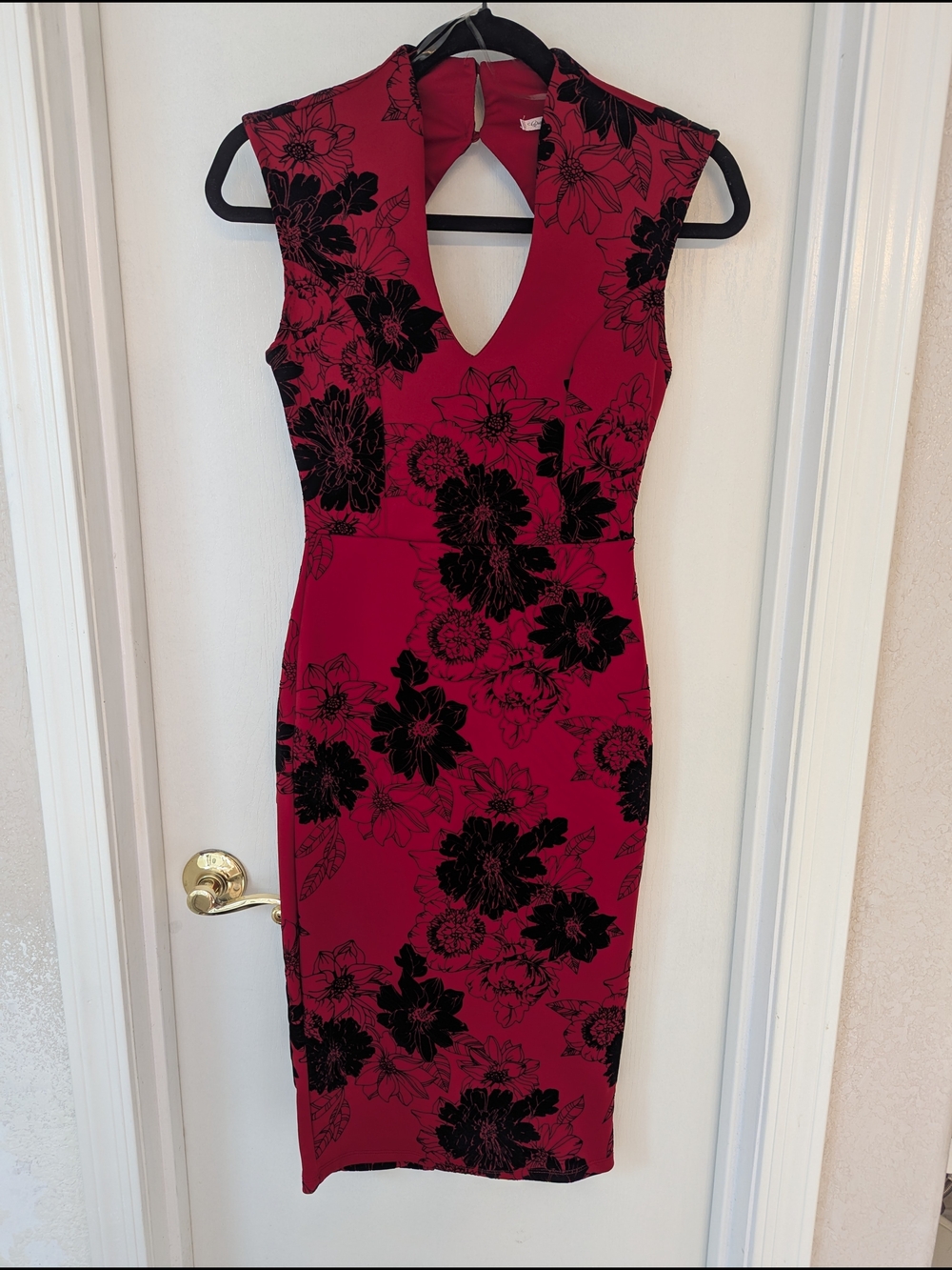 Crave Fame Red Sleeveless Midi Dress with Black Floral Print